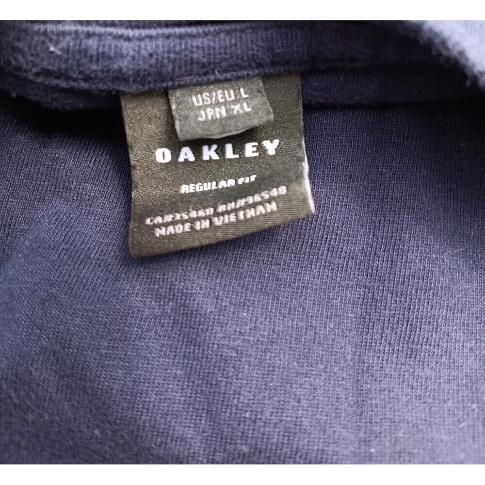 Oakley Men’s Large Navy Blue Logo Stripe Tee Shirt Short Sleeve Casual - Picture 2 of 4